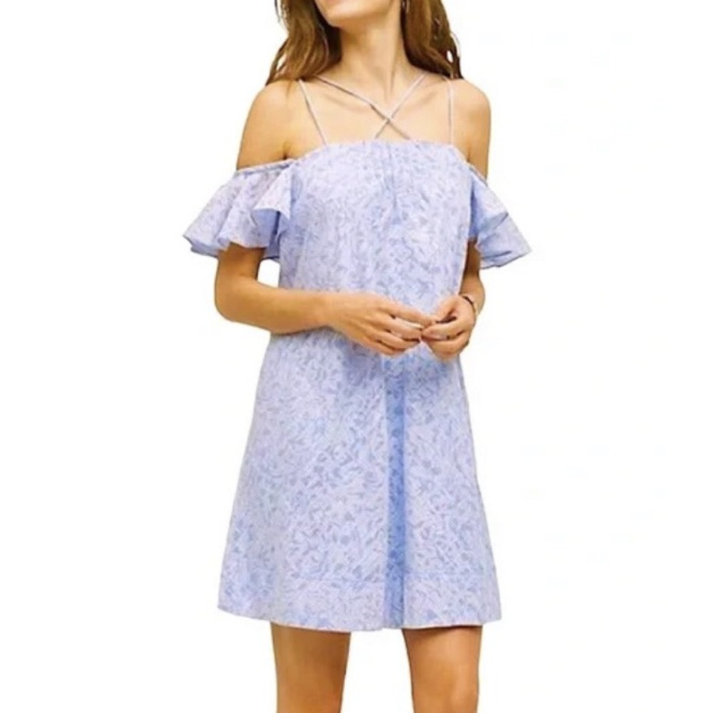 Anthropologie HD in Paris Blue Floral Off Shoulder Strappy Mini Dress XSP